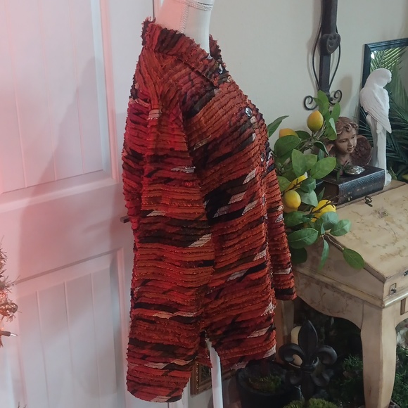 Chicos DESIGN Shirred Rust Silk Blazer Size 1 / Small - Picture 5 of 7